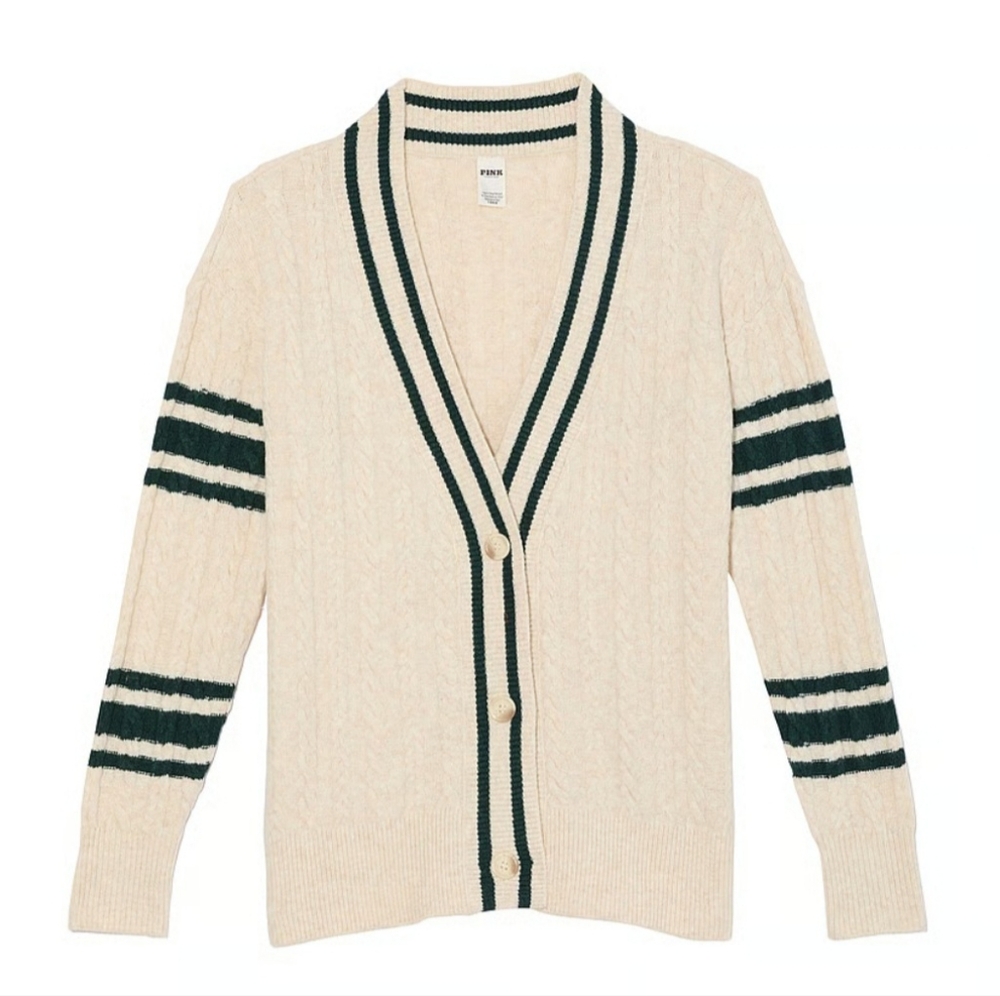 VS Cream Cardigan with Green Stripes
